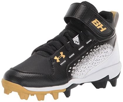 Under Armour Boy's Harper 6 Mid Rm Jr. Baseball Shoe, Black (001)/White, 10