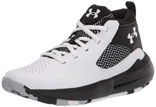 Under Armour unisex child Grade School Lockdown 5 Basketball Shoe, White/Black, 3.5 Big Kid US