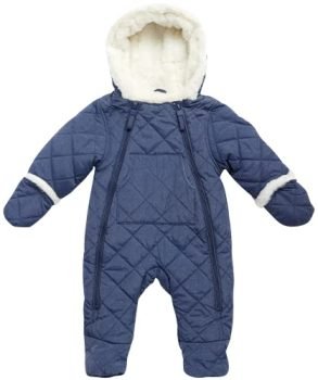 URBAN REPUBLIC Baby Boys’ Pram Snowsuit – Quilted Fleece Lined Bodysuit (Size: 0-9M), Size 6 Months, Navy Sherpa