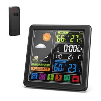 Weather Station Indoor Outdoor Thermometer Wireless, Atomic Clock Color Display Digital Weather Thermometer, Forecast Station with Calendar and Adjustable Backlight