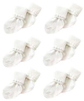 White Newborn Baby Socks By Nurses Choice - Includes 6 Pairs of Unisex Cotton Socks