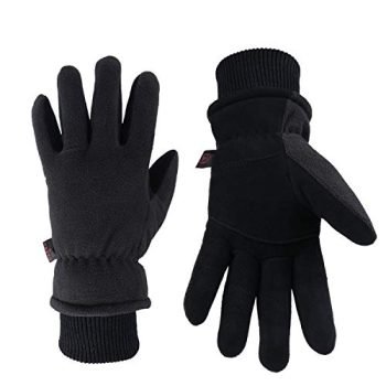 Winter Thermal Gloves Cold Proof Insulated Work Glove for Driving Cycling Hiking Snow Skiing - Deerskin Suede Leather Warm Polar Fleece Waterproof Hand Warmer for Men and Women Denim-Black X-Large