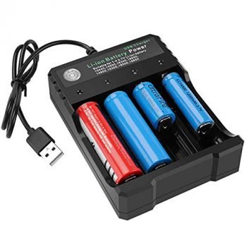 18650 Battery Charger 4-Bay 5V 2A for Rechargeable Batteries 3.7V Li-ion TR IMR 18650 14500 16340(RCR123) Red/Green Display (Not Battery)