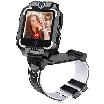 4G Kids Watch Phone T10, Funny 360° Rotation Screen Dual Camera Smart Watch for Boys Girls, IP67 Waterproof, 2-Way Calls, GPS, SOS, Video Calls, Remote Control, Pedometer Smartwatch (Black)