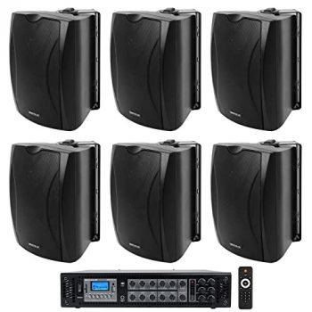 (6) Black 5.25" Commercial Wall Speakers+Receiver for Restaurant/Office/Cafe/Bar