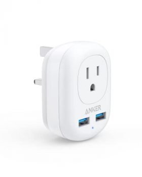 Anker UK Travel Adapter, PowerExtend USB Plug International Power Adapter with 2 USB and 1 Outlet, US to British England Scotland Ireland London Hong Kong, Compact for Travel, Desk and Office