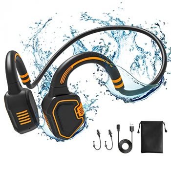 Bone Conduction Waterproof Bluetooth Headphones - Ultralight Swimming Headphones IP68 Waterproof Bluetooth 5.1 Open Ear Wireless Sports Headset with MP3 Play 16G Memory for Running Swimming (Orange)