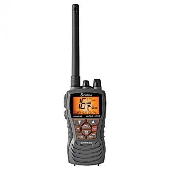 Cobra MR HH350 FLT Handheld Floating VHF Radio – 6 Watt, Submersible, Noise Cancelling Mic, Backlit LCD Display, NOAA Weather, Memory Scan, Grey