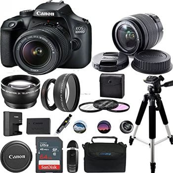 Deal-Expo Canon EOS 4000D Digital Camera with EF-S 18-55MM F3.5-5.6 III Lens + Advanced Accessories Bundle (International Version) (CN4000D-1855IIIDBB64GBADV)