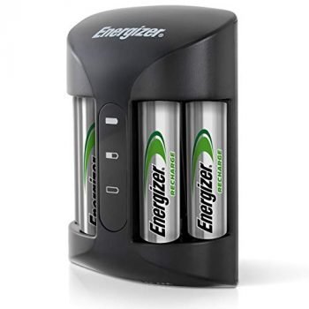 Energizer AA and AAA Battery Charger with 4 AA NiMH Rechargeable Batteries, Recharge Pro Battery Charger for Double A Batteries and Triple A Batteries