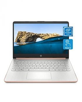 HP 14 Laptop, Intel Celeron N4020, 4 GB RAM, 64 GB Storage, 14-inch HD Touchscreen, Windows 10 Home, Thin & Portable, 4K Graphics, One Year of Microsoft 365 (14-dq0070nr, 2021, Pale Rose Gold)