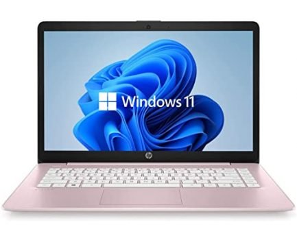 Newest HP 14" HD Laptop, Windows 11, Intel Celeron Dual-Core Processor Up to 2.60GHz, 4GB RAM, 64GB SSD, Webcam, Dale Pink(Renewed)