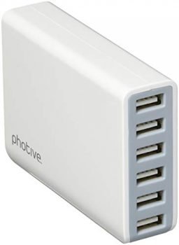 Photive 60 Watt 6 Port Fast USB Desktop Charging Station Intelligent USB Wall Charger with Smart Charge Technology