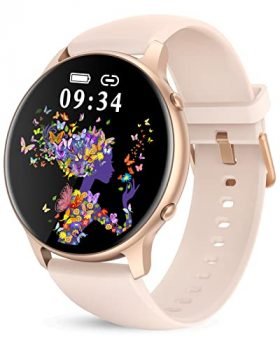 Round Smart Watches for Women, 2022 HD LCD Smartwatch iPhone/Samsung Compatible, IP68 Waterproof Fitness Watch Monitor for Heart Rate, Blood Oxygen, Sleep, Activity Tracker with Steps, Calories