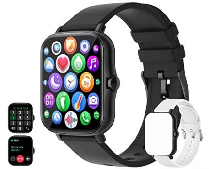 Smart Watch (Answer/Make Call), Life Waterproof Fitness Watch with Blood Pressure Heart Rate SpO2 Sleep Tracker Voice Control, Sports Smart Watches for Women Men for Android iOS Phones (Black)
