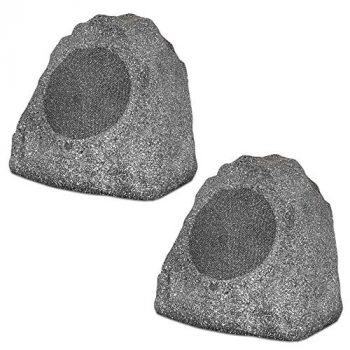 Theater Solutions 2R8G Outdoor Granite 8" Rock 2 Speaker Set for Deck Pool Spa Yard Garden, Granite Grey