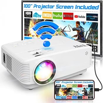 TMY Mini WiFi Projector 8000 Lumen [100" Projector Screen Included], 1080P Full HD Supported Portable Outdoor Movie Projector Synchronize Smartphone Screen, Compatible with iOS/Android TV Stick HDMI.