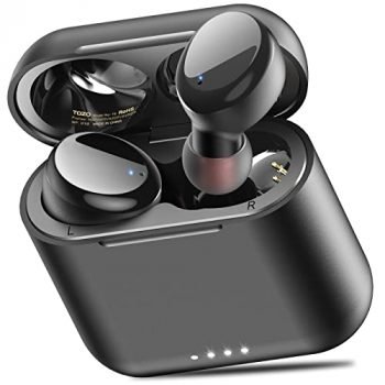 TOZO T6 True Wireless Earbuds Bluetooth Headphones Touch Control with Wireless Charging Case IPX8 Waterproof Stereo Earphones in-Ear Built-in Mic Headset Premium Deep Bass for Sport Black