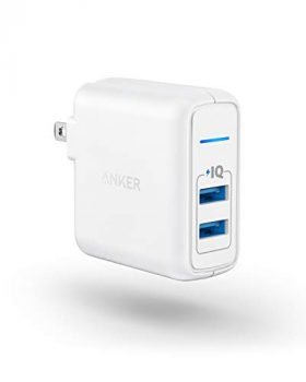 USB Charger, Anker Elite Dual Port 24W Wall Charger, PowerPort 2 with PowerIQ and Foldable Plug, for iPhone 11/Xs/XS Max/XR/X/8/7/6/Plus, iPad Pro/Air 2/Mini 3/Mini 4, Samsung S4/S5, and More