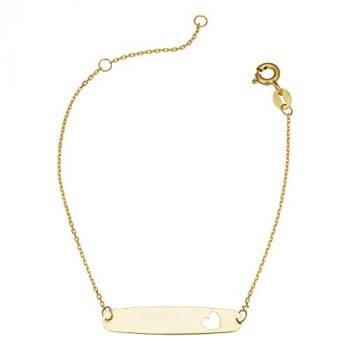 14k Yellow Gold Id Bracelet with Cut-out Heart (adjusts to 5.5 or 6.5 inch)