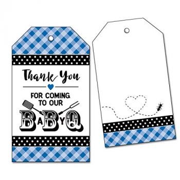 25 Baby Q Thank You Favor Tags for Boy BBQ Baby Shower, Barbecue, Blue