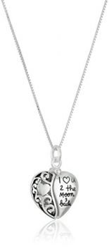 Amazon Collection Sterling Silver Heart "I Love U 2 The Moon and Back" Pendant Necklace