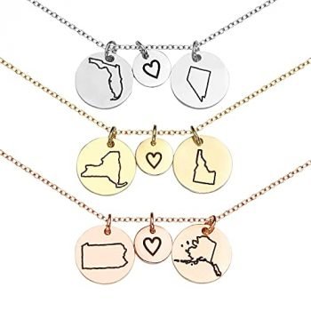 Best Friend Gifts Personalized Gift For Women Handmade Jewelry Gifts for Women Long Distance Friendship Mother's Day Gift Jewelry State Necklace Charm Necklaces Mother Daughter - CN-LDS