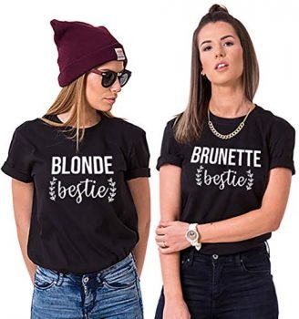 Best Friends T-Shirts for Women Blonde Brunette BFF T-Shirts for 2 Girls Sister Tee Shirts Short Sleeve Tops Black