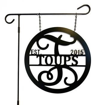 Customize Garden Flags for Outside, Last Name Yard Decor, Family Established Sign, 14 inch, PK DECOR, QUICK Ship, Personalized Monogram Initial Split Letter Garden Flag Hold Stand Option Gift for her