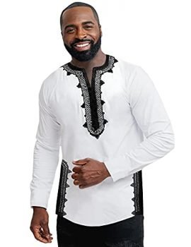 Daupanzees Men Tunic Shirt Caftan Breathable Fiber Half Sleeve Moroccan Cotton Handmade Unisex Polyester Clothing Embroidery T-Shirt Fashion Morocco Ethnic Tops Tee (White L)