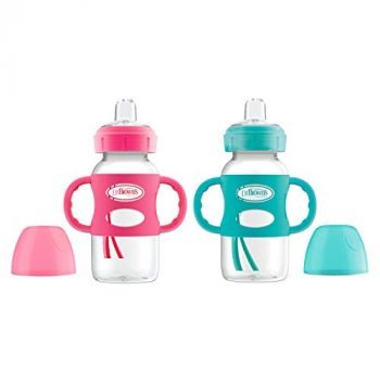 Dr. Brown's Milestones Transition Wide-Neck Sippy Bottle with Silicone Handles - Pink/Turquoise - 9oz - 2pk - 6m+