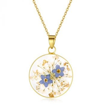 Forget-Me-Not and Queen Anne's Lace Pressed Wildflower Necklace | Gold Pressed Flower Necklace | Personalized Handmade Necklaces | Real Flower Necklace | Bridesmaid Jewelry | 18”