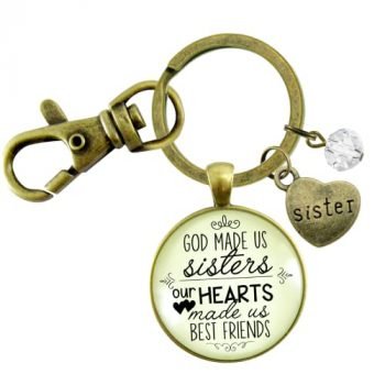 Gutsy Goodness Sisters Keychain God Made Us Sisters Best Friends Faith Pendant Jewelry Heart Charm