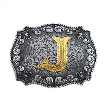 KDG Initial Belt Buckle Western Cowboy Handmade Metal Belt Buckle Small for Men Women (J)