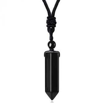 MAIBAOTA Black Obsidian Healing Crystal Necklace Adjustable Rope Stone Point Pendant Necklaces Natural Reiki Gemstone Jewelry for Women Men