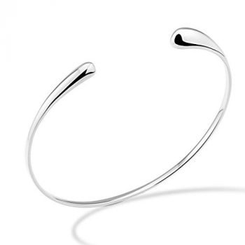 Miabella 925 Sterling Silver Italian Thin Adjustable Organic Teardrop Open Cuff Bangle Bracelet for Women Handmade in Italy (Sterling Silver, Small (6.75" - 7"))