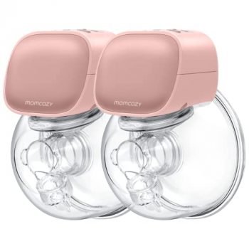 Momcozy Double Wearable Breast Pump, Low Noise& Hands-Free Breast Pump, Portable 2pcs Electric Breast Pump with 2 Mode & 5 Levels- 24mm Pink