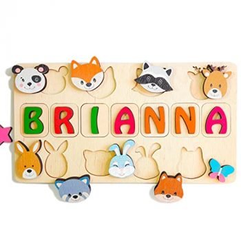 Name Puzzle for Toddlers, Personalized Summer Gift for Kids Name Sign for Baby Girl & Boy, Early Learning Educational Wooden Blocks Letters Natural Toys, 1st Birthday, Baby Shower Gift, Busy Board