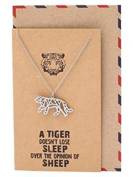 Quan Jewelry Handmade Origami Tiger Pendant Necklace, Jewelry Gifts for Women and Pet Lover, Friends Gift, Animal Inspired Jewelry with Inspirational Quote on Greeting Card