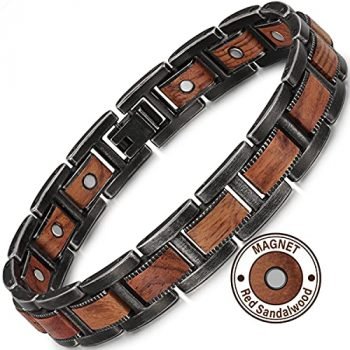 RainSo Mens Natural Wooden Design Magnetic Therapy Health Care Bracelet for Arthritis Adjustable with Gift Box (Red Sandalwood)