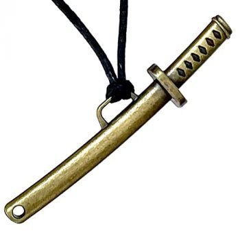 Samurai Katana Tanto Nihonto Sword Knife Dagger Bushido Ninja Ninjutsu Shinto Metal Brass Men's Pendant Necklace Protection Amulet Wealth Fortune Lucky Charm Safe Travel Talisman Black Adjustable Cord