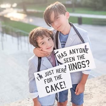 Two Wedding Ring Bearer Signs - 2 Funny Banners for Ringbearer or Flower Girl at Wedding Ceremony | 2 Handmade Ring Bearer Signs Has Anyone Seen The Rings + I'm Just Here For The Cake Made in the USA