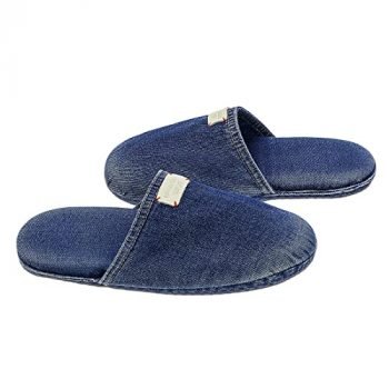 Womens Mens Memory Foam Denim House Slippers,Handmade Retro Indoor Bedroom Shoes