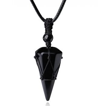 XIANNVXI Black Obsidian Necklace for Men Women Healing Crystal Stone Pointed Adjustable Black Rope Natural Gemstone Pendant Necklaces Jewelry