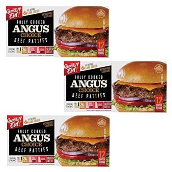 Gourmet Kitchn Burgers Cooked Angus Choice Beef Steak Burgers, Quick'n Eat Fully (12 ct per box) (3 boxes)36 total burgers