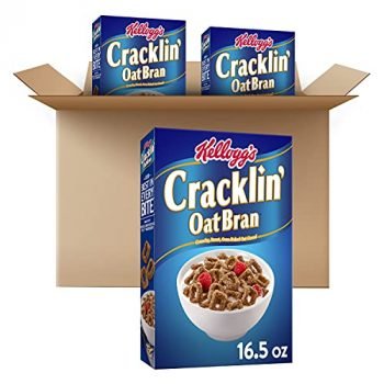 Kellogg's Cracklin' Oat Bran Breakfast Cereal, Original, Good Source of Fiber, 16.5 oz Box (3 Boxes)