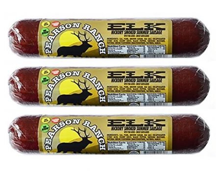 Pearson Ranch Hickory Smoked Wild Game Elk Summer Sausage Pack of 3 – 7oz Stick of Summer Sausage – Low-Carb, Gluten-Free, MSG-Free, Low-Fat