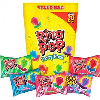 Ring Pop Individually Wrapped Bulk Lollipop 20 Count Summer Variety Pack – Lollipop Suckers w/ Assorted Fruity Flavors - Fun Summer Candy For Party Favors, 4th of July Snacks & Goodie Bags