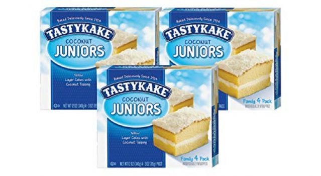 Tastykake Chocolate, Coconut or Koffee Kake Juniors Family Size 4-Pack, 12 oz. Box- A Philadelphia Baking Institution (Coconut Juniors, 3 Pack)