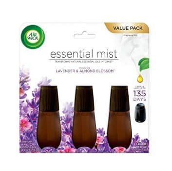 Air Wick Essential Mist Refill, 3ct, Lavender and Almond Blossom, Air Freshener, Essential Oils, Diffuser Not Included